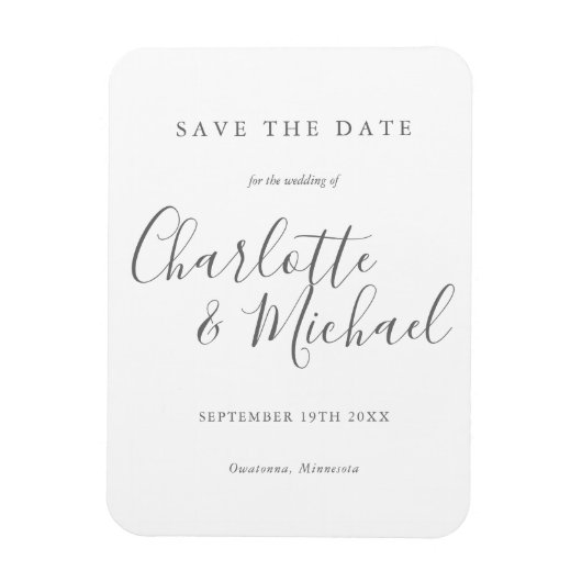 Moderne Elegante Script Trouwkaart Save the Date Magneet (Verticaal)