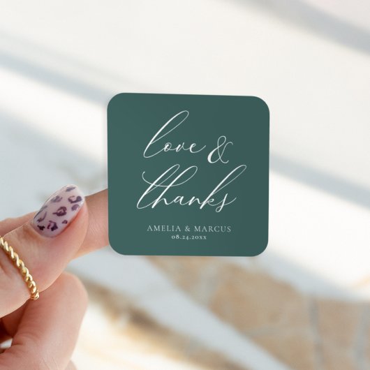 Moderne Elegante Script Turquoise Liefde & Dankbaa Vierkante Sticker