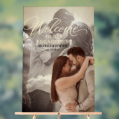 Moderne elegante script verlovingsfoto welkom acryl bord (Neutraal)