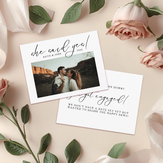 Moderne Elegante Script Zij Zei Ja Foto Aankondigingskaart