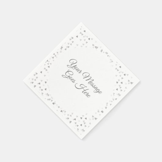Moderne Elegante Script Zilveren Harten Confetti Servet (Hoek)