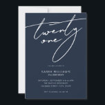 Moderne Elegante Script Zwart 21e Verjaardagsfeest Kaart<br><div class="desc">Moderne minimalistische uitnodiging voor 21e verjaardagsfeestje met eenvoudig ontwerp en elegante typografie in handgeschreven lettertype.</div>