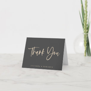 Moderne Elegante Script Zwart Beige Trouw Bedankkaart