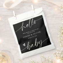 Moderne Elegante Script Zwart & Wit Baby Shower