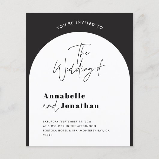 moderne elegante script zwart-wit boog bruiloft flyer (Voorkant)