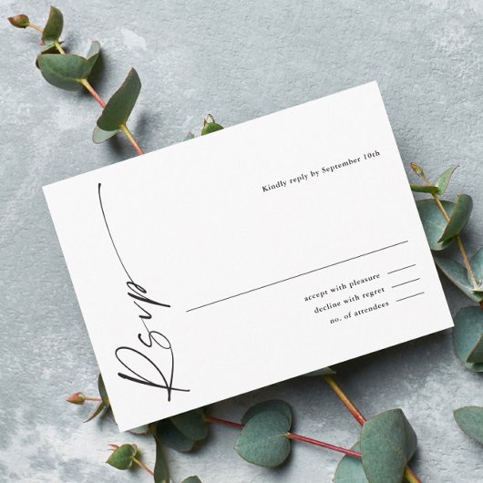 Moderne Elegante Script Zwart-Wit Trouw-RSVP Informatiekaartje