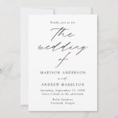 Moderne Elegante Script Zwart Witte Bruiloft Kaart (Voorkant)