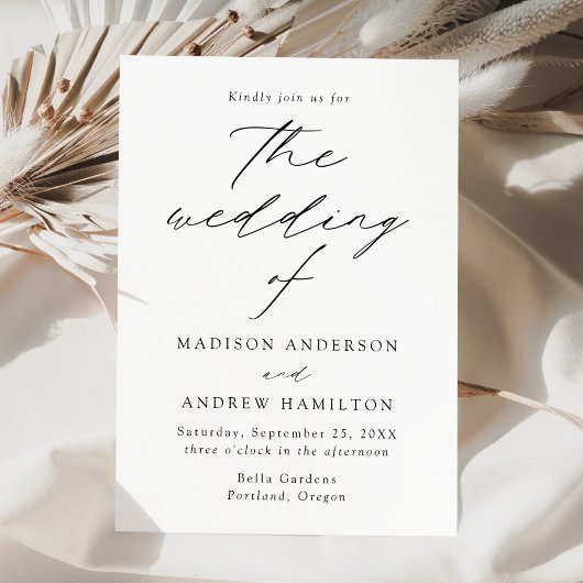 Moderne Elegante Script Zwart Witte Bruiloft Kaart