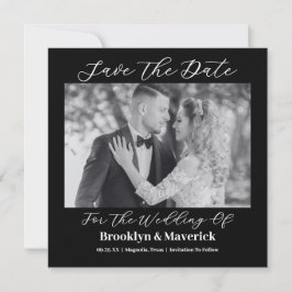 Moderne Elegante Script Zwart Witte Trouwfoto Save The Date