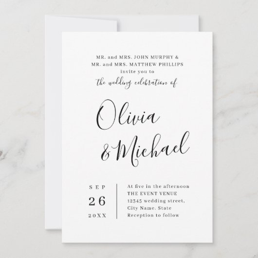 Moderne, elegante scriptbruiloft kaart (Voorkant)