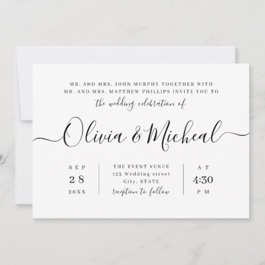 Moderne, elegante scriptbruiloft kaart (Voorkant)