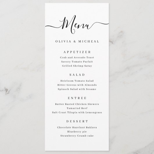 Moderne, elegante scriptbruiloft menu (Voorkant)