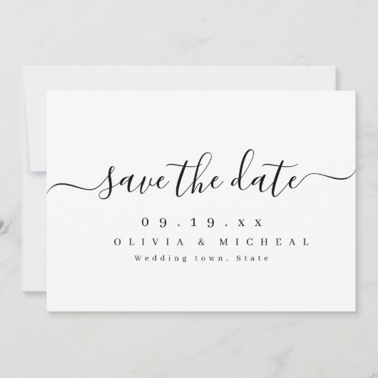 Moderne, elegante scriptbruiloft, sla de datum op save the date (Voorkant)