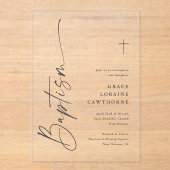 Moderne elegante scriptdoop acryl uitnodigingen (Voorkant)