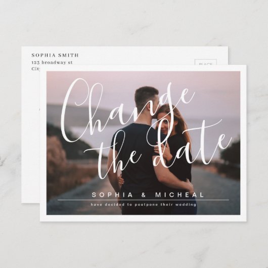 Moderne, elegante scriptfoto-verschuiving briefkaart (Voorkant / Achterkant)