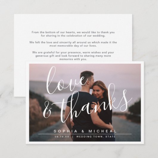 Moderne, elegante scriptfotobruiloft bedankkaart (Voorkant / Achterkant)