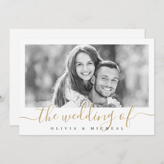 Moderne, elegante scriptfotobruiloft kaart (Voorkant / Achterkant)