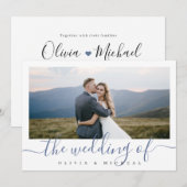 Moderne, elegante scriptfotobruiloft kaart (Voorkant / Achterkant)