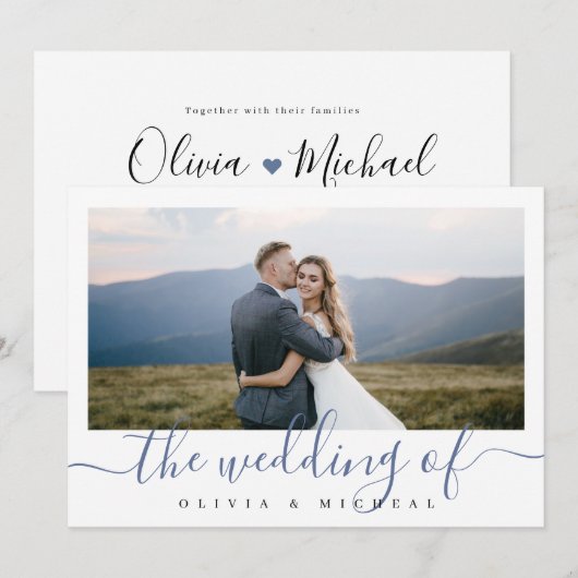 Moderne, elegante scriptfotobruiloft kaart (Voorkant / Achterkant)