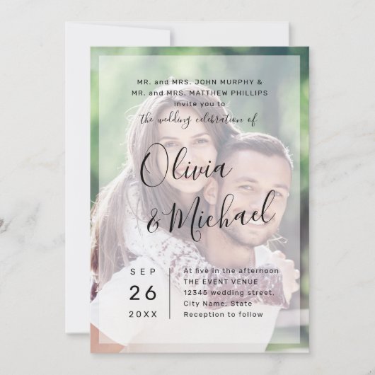 Moderne, elegante scriptfotobruiloft kaart (Voorkant)