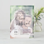 Moderne, elegante scriptfotobruiloft kaart (Staand voorkant)