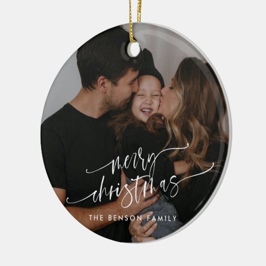 Moderne elegante scriptfotofamilie keramisch ornament (Links)