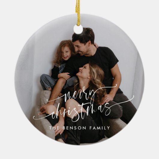 Moderne elegante scriptfotofamilie keramisch ornament (Achterkant)