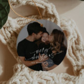 Moderne elegante scriptfotofamilie keramisch ornament