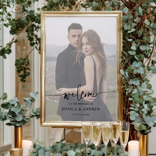 Moderne Elegante Scriptie Foto Bruiloft Welkom Poster