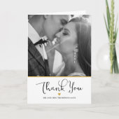 Moderne Elegante Scriptie Gouden Hart Trouwfoto Bedankkaart (Voorkant)