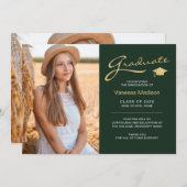 Moderne Elegante Scriptie Groen & Goud | 2 Foto Gr Aankondiging (Voorkant / Achterkant)