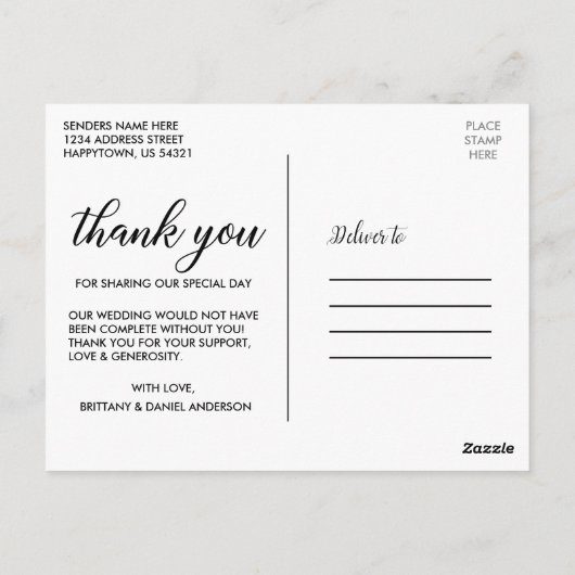 Moderne Elegante Scriptie Liefde Bedankt Trouwfoto Briefkaart (Achterkant)