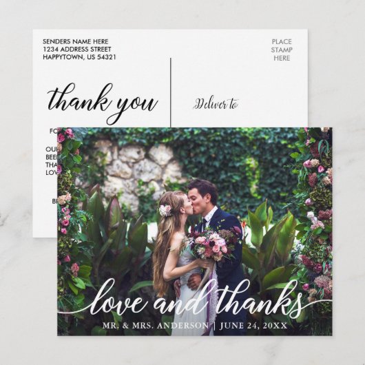 Moderne Elegante Scriptie Liefde Dank U Huwelijksf Briefkaart (Voorkant / Achterkant)