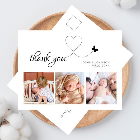 Moderne Elegante Scriptie Minimale 3 Foto Baby Sho Briefkaart