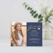 Moderne Elegante Scriptie Navyblauw | 2 Foto Grad Briefkaart (Staand voorkant)