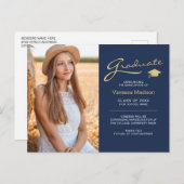 Moderne Elegante Scriptie Navyblauw | 2 Foto Grad Briefkaart (Voorkant / Achterkant)