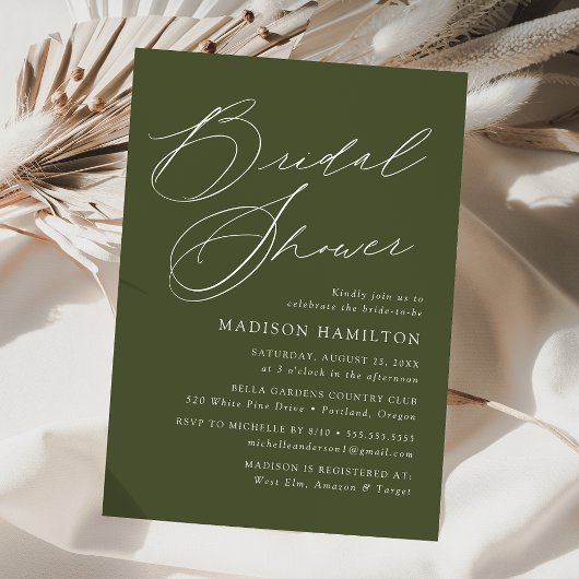 Moderne Elegante Scriptie Olijfgroene Bruiloftsfee Kaart