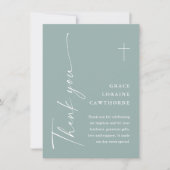 Moderne Elegante Scriptie Sage Groene Doop Bedankkaart (Voorkant)