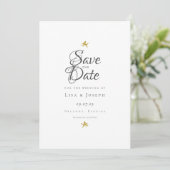 Moderne Elegante Scriptuur Gouden Cupido's Save The Date (Staand voorkant)
