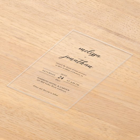 Moderne elegante sierlijke kalligrafie script brui acryl uitnodigingen (Laagn)