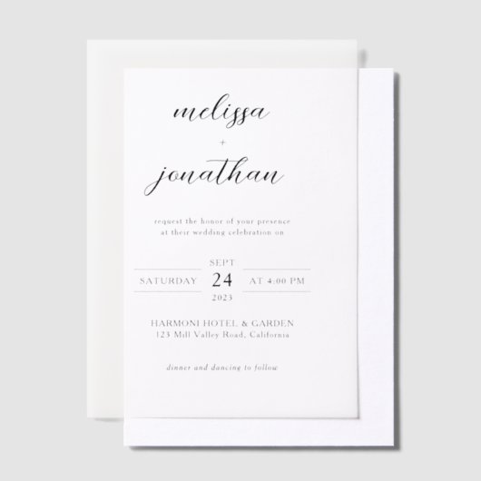 Moderne elegante sierlijke kalligrafie script brui vellum uitnodigingen (Offset)