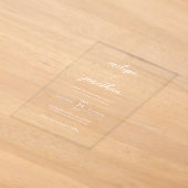 Moderne Elegante Sierlijke Witte Script Heldere Tr Acryl Uitnodigingen (Laagn)