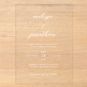 Moderne Elegante Sierlijke Witte Script Heldere Tr Acryl Uitnodigingen (Voorkant)
