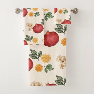 Moderne Elegante Sinaasappels en Granaatappels Han Bad Handdoek