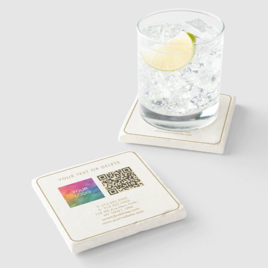 Moderne Elegante Sjabloon Zwart Goud QR Code Custo Stenen Onderzetter (Zijkant)