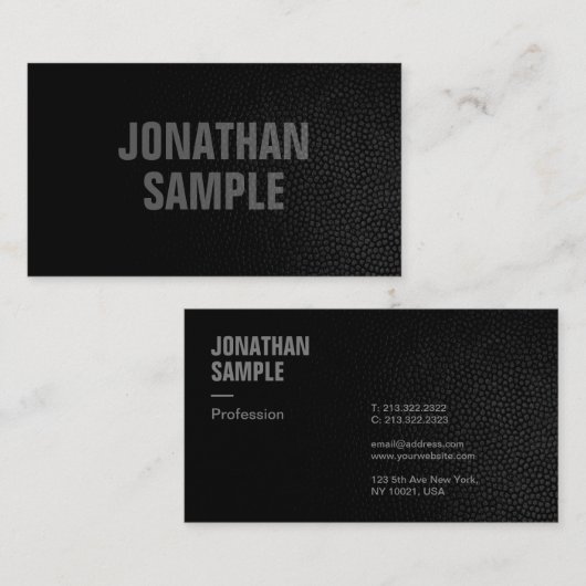 Moderne Elegante Sjabloon Zwart Lederen Look Visitekaartje (Voorkant / Achterkant)