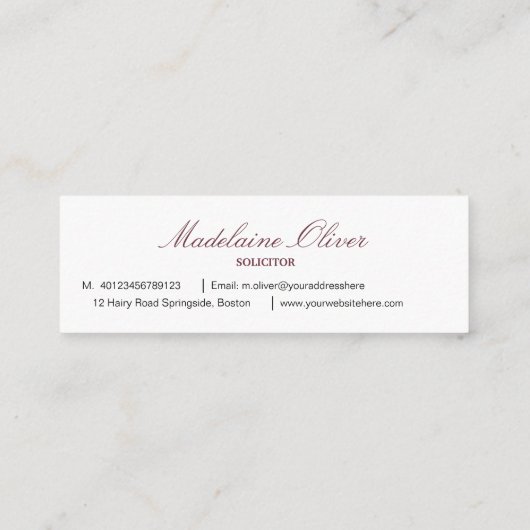 Moderne Elegante Slanke Solicitor Lavender Mini Visitekaartje (Achterkant)