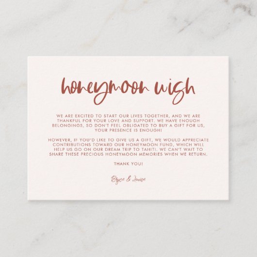 Moderne elegante sneeuwroze Honeymoon wens Informatiekaartje (Voorkant)