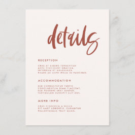 Moderne elegante sneeuwroze trouwdetails informatiekaartje