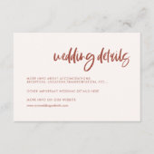 Moderne elegante sneeuwroze trouwdetails informatiekaartje (Voorkant)